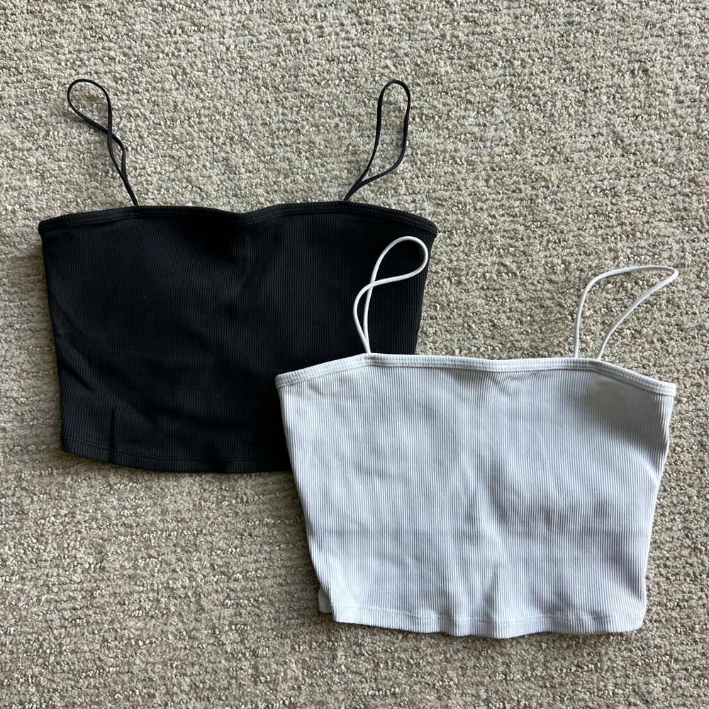 ALO Ribbed Goddess Tops in Black + White